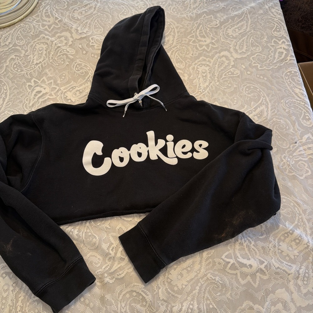 Cookies Hoodie Black Sweatshirt Cropped Grunge Skater Gothwhimsy L *See Pics*